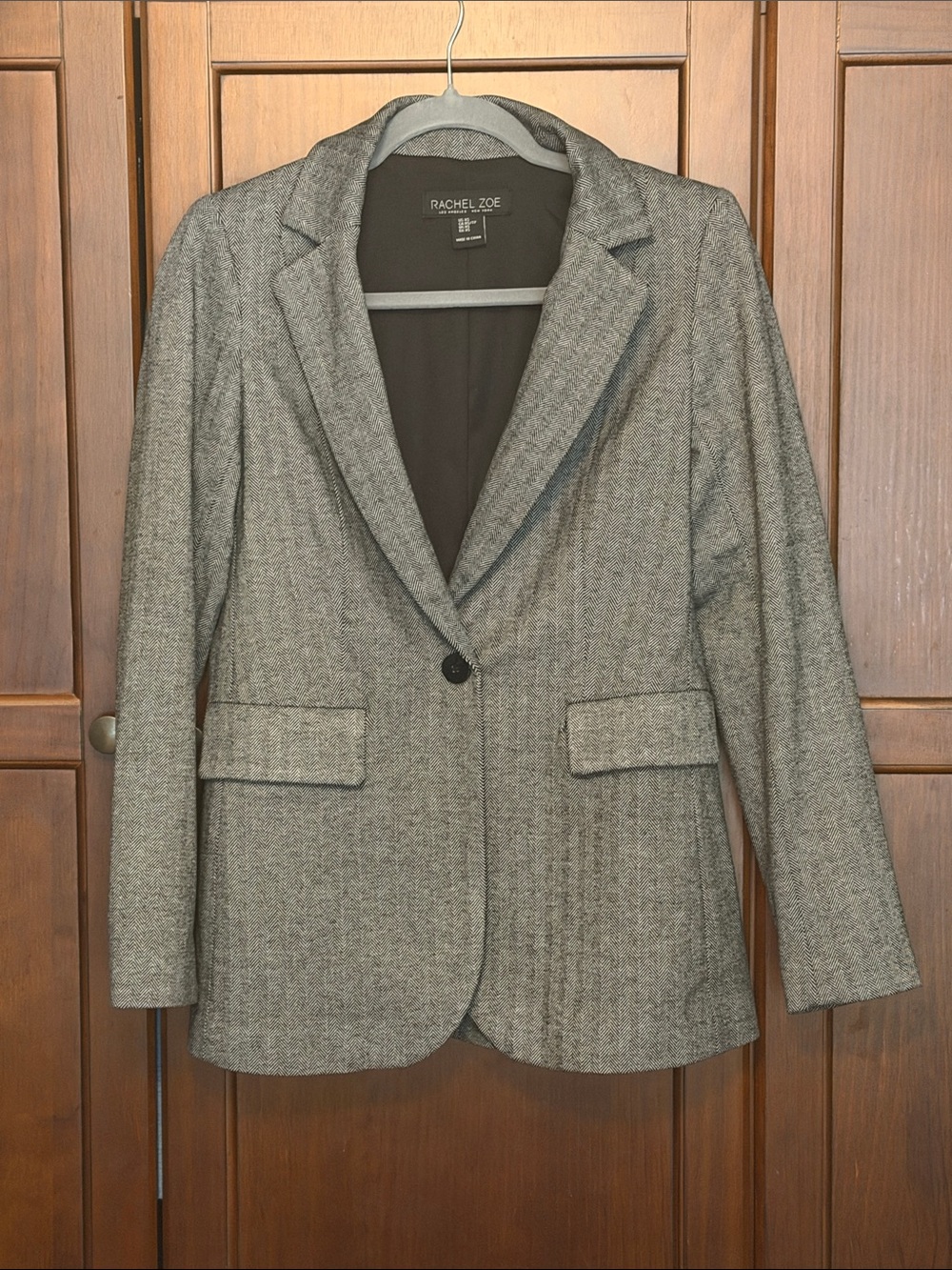 Rachel Zoe Gray Herringbone Single-Button Blazer - XS